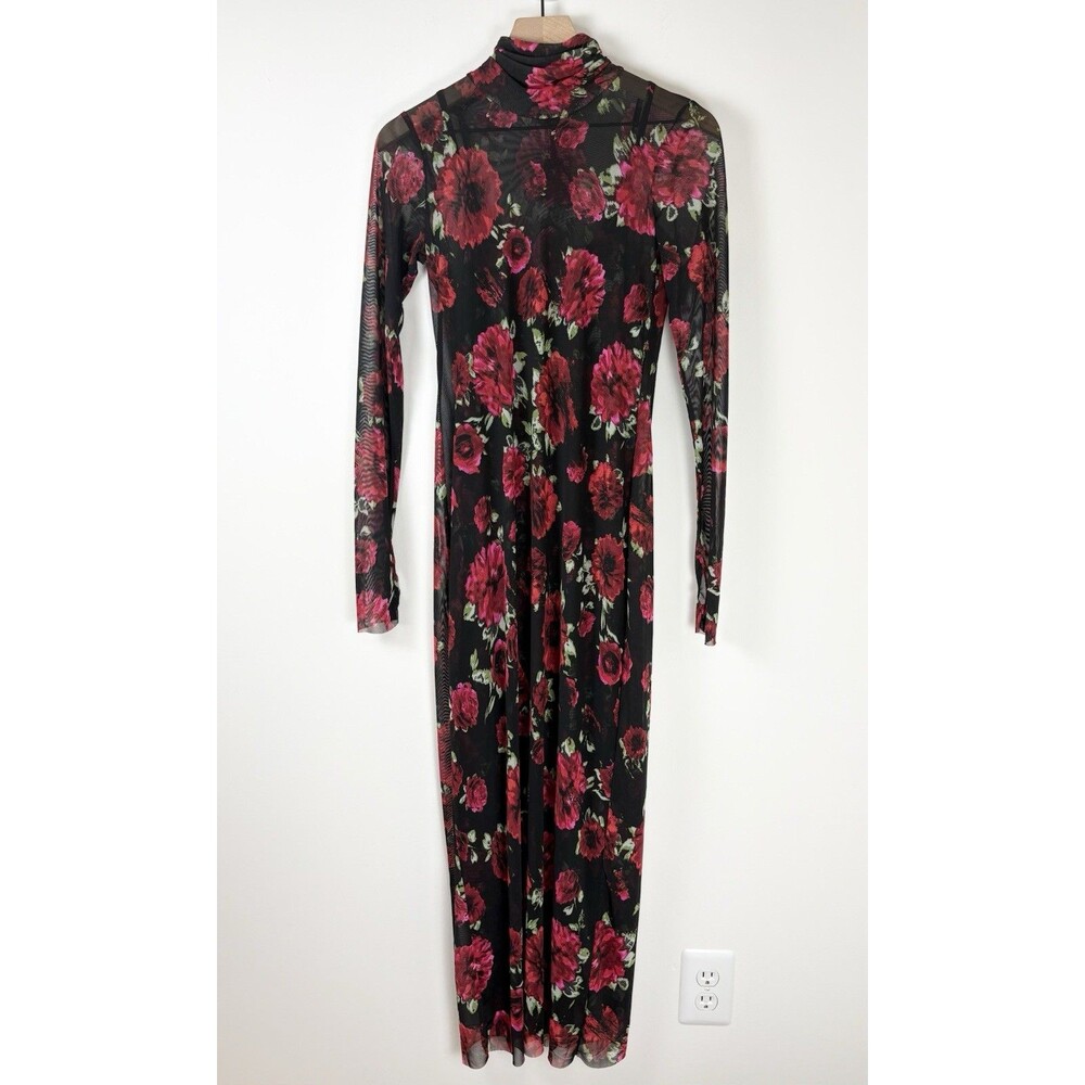 AFRM Bryony Turtleneck Long Sleeve Mesh Maxi Dress (Sz L) Fitted Sheer Date
